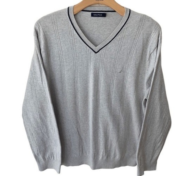 Vintage Other - Nautica‎ Tan Sweater Mens XXL Varsity Tennis Prep V neck Rib Knit Vintage